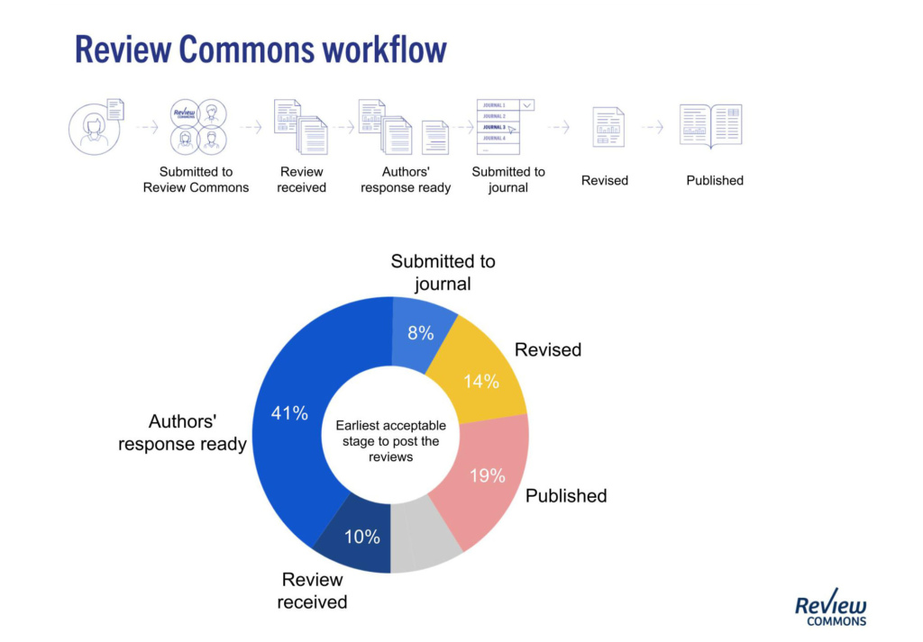 A segmented chart showing the responses to the question of when in the publication process a manuscript should be posted as a preprint